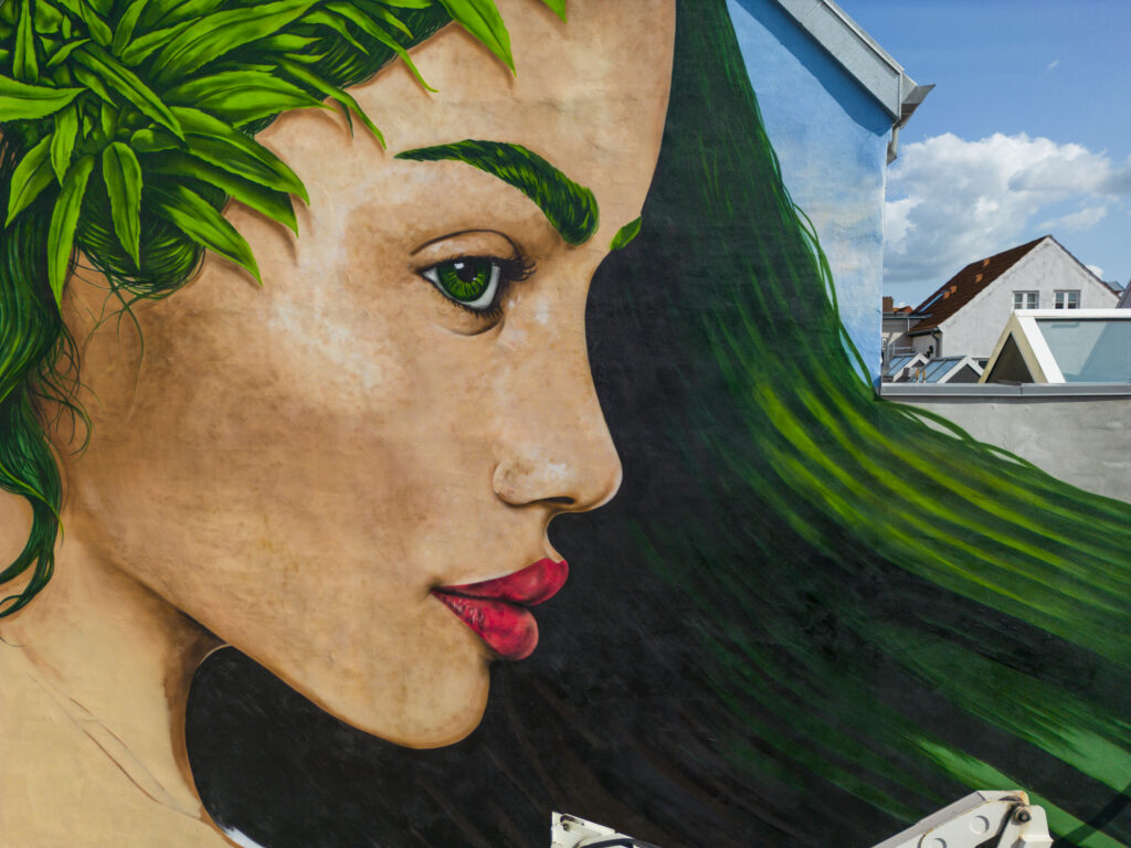 Detail of textures and colors in Middelfart urban mural by Tardor.