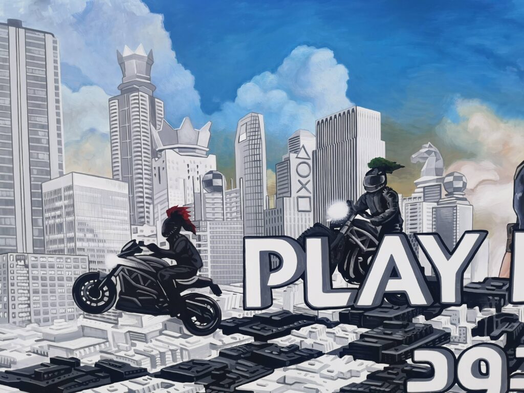 PlayStation global advertising mural in Saudi Arabia by Tardor, integrated urban art.