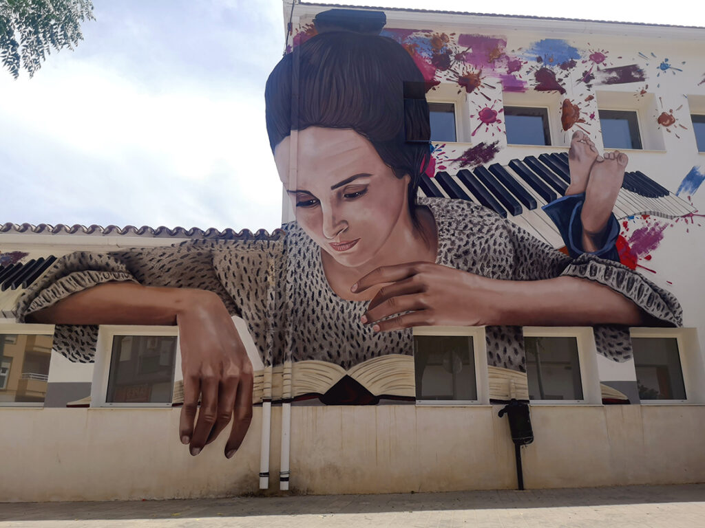 Artistic mural integrated in architecture in La Xara by Tardor - cultural mural art.